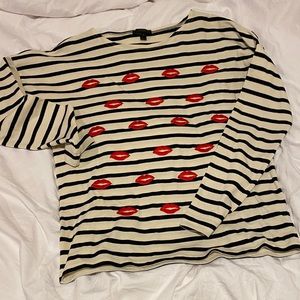 J. Crew Breton stripe, embroidered lips